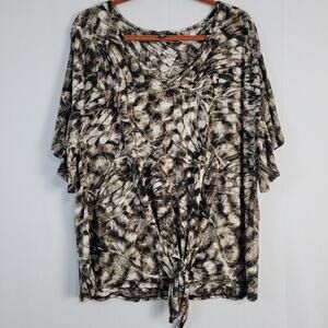 Cocomo Woman Tie Front V-Neck Top size 2X Brown Relaxed Casual Neutral